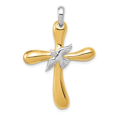 Black Bow Jewelry 14k Two Tone Gold Rounded Dove Cross Pendant, 26 x 38mm