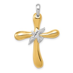 Black Bow Jewelry 14k Two Tone Gold Rounded Dove Cross Pendant, 26 x 38mm - 1 of 4