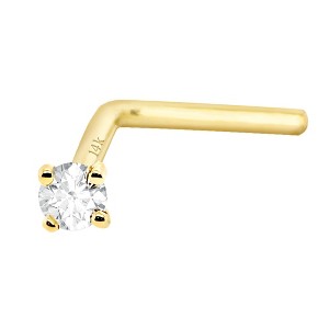 Jewelry Avalanche Diamond L-shape Nose Stud 20G Solid 14K Gold L-bend Nose Ring Stud - 1 of 3