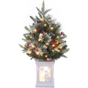 4.5-FT Tall Christmas Tree with 150 LED Lights, Two-Color switchable Lights, with Snowflake Berries, Perfect Christmas Decoration for Home & Office - 1 of 4
