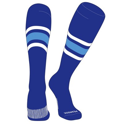 PEAR SOX Striped OTC Baseball, Softball, Football Socks (B) Royal, White, Sky Blue (M)