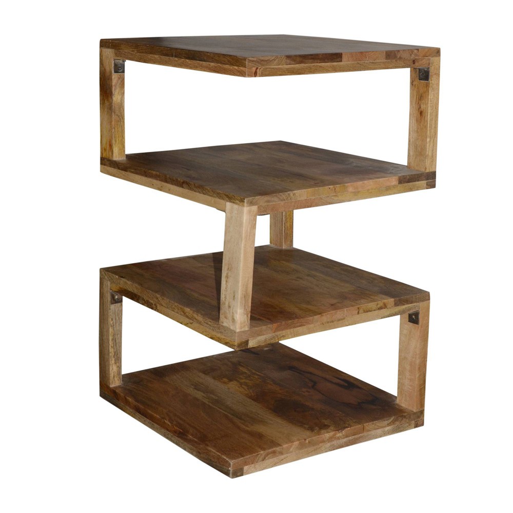 Etagere Stacked Cube Design Mango Wood End Side Table with 3 Shelves Brown The Urban Port For Sale