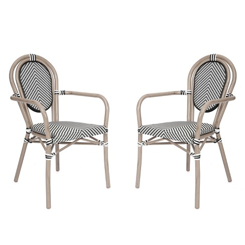 Merrick Lane Mael Set Of 2 Stacking Thonet Bistro Chair W Arms Black White Textilene Seat Lt Nat Bamboo Metal Frame For Indoor outdoor Use Target
