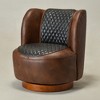 KINWELL Two-Tone Tufted Leather Swivel Chair, 29" W Top-Grain Genuine Leather Upholstered Accent Chair - 3 of 4