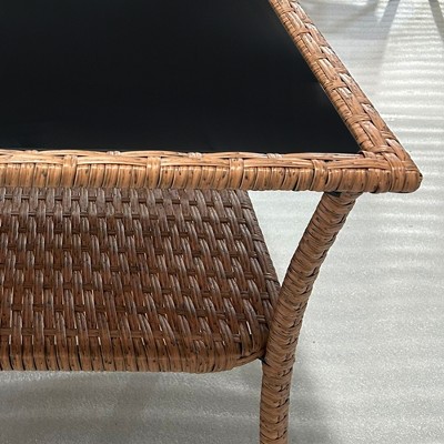 Sand Wicker and Glass 2-Tier Patio Coffee Table
