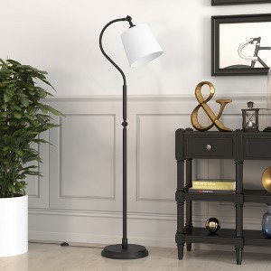 Hudson and Canal Arc Dum Floor Lamp with Fabric Shade Blackened Bronze/White: Metal Body, Polyester Drum Shade - 1 of 4