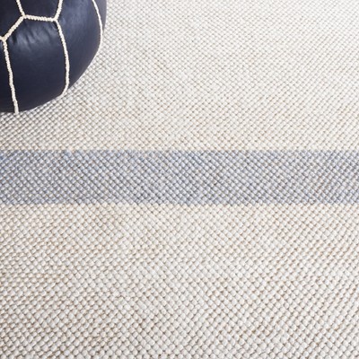 Ivory and Light Blue Handmade Wool Flat Woven Area Rug