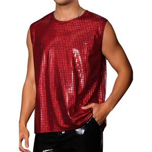 Lars Amadeus Men's Nightclub Party Club Metallic Shining Sleeveless Tank Top - 1 of 4