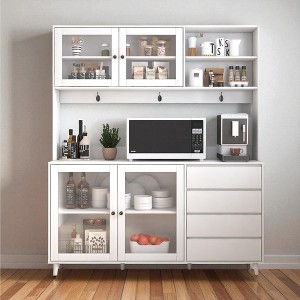 63" Large Kitchen Hutch Pantry Cabinet with 4 Doors, 4 Drawers & Microwave Shelf, Freestanding Storage Buffet Cupboard for Dining Room - 1 of 4