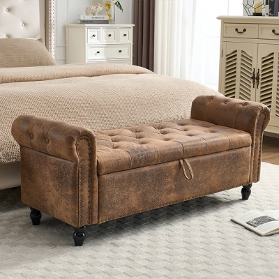 MOONMISS 55.12"Storage Ottoman Button Tufted Upholstered Linen Fabric Storage Ottoman Bench for Living Room,Bedroom End of Bed Bench