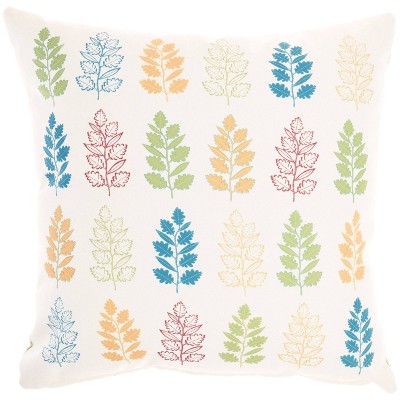 18"x18" Reversible Indoor/Outdoor Leaves and Chevron Print Square Throw Pillow - Mina Victory