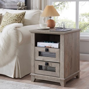 OKD 18'' Nightstand with Charging Station & 2 Drawers, Square End Table - 1 of 4