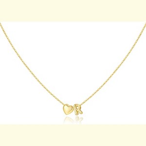 Heart Initial Necklace 14K Gold Plated Christmas Stocking Stuffer for Teens R - 1 of 4