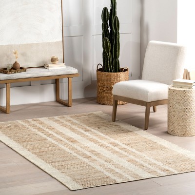 Handmade Natural Jute Rectangular 4' x 6' Striped Area Rug