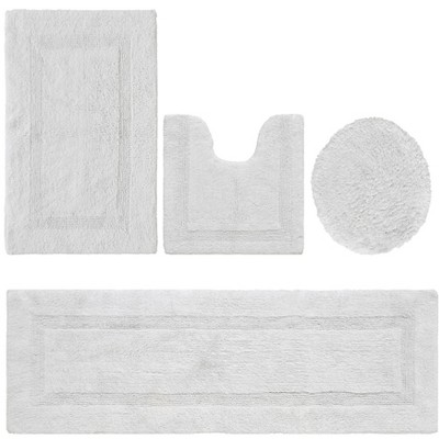 Lux Premium 100% Cotton Tufted Solid Reversible 4 Piece Bath Rug Set – Ultra-Soft, Water-Absorbent, Durable, Machine Washable Bathroom Rug