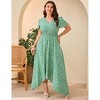 Women Plus Size Maxi Dress Short Sleeve Wrap V Neck Button Down High Low Split Ruffle Long Dress - 3 of 4