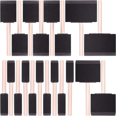 20-Piece Foam Brush Set – Flat Flexible Bevel-Tip Brushes with Wooden Handles for Paint, Stain, Varnish, Enamel, Latex & Crafts on Smooth Surfaces