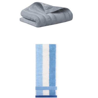 REGALWOVEN Pure Cotton Striped Decorative Hand Towel for Bathroom 14" x 30"/13" x 29" 2 Pcs