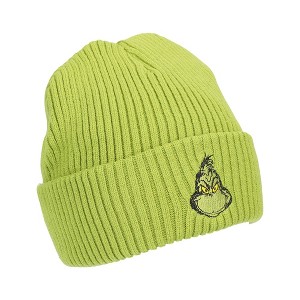 The Grinch Ribbed Knit, Embroidered Character On Green Cuff Beanie - 1 of 4
