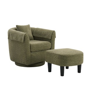 GlasFlength Accent Chairs Swivel Accent Chair Chenille Barrel Armchair with Ottoman Set Modern Side Chair for Room, Green, 27"*24.6"*24.8" - 1 of 4