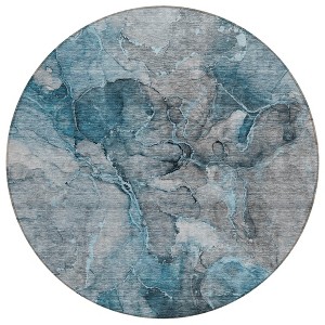 Teal Blue And Navy Blue Abstract Washable Indoor Outdoor Area Rug - 1 of 4