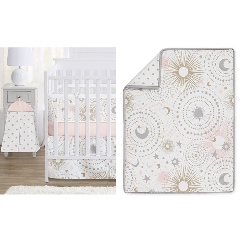 Sweet Jojo Designs Crib Bedding + BreathableBaby Breathable Mesh Liner Girl Celestial Pink Gold and Grey - 6pcs, 1 of 8
