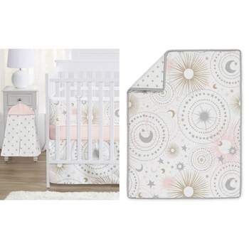 Sweet Jojo Designs Crib Bedding + BreathableBaby Breathable Mesh Liner Girl Celestial Pink Gold and Grey - 6pcs