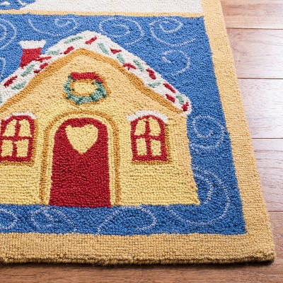 Ivory and Multi Wool Hand Hooked Christmas Runner