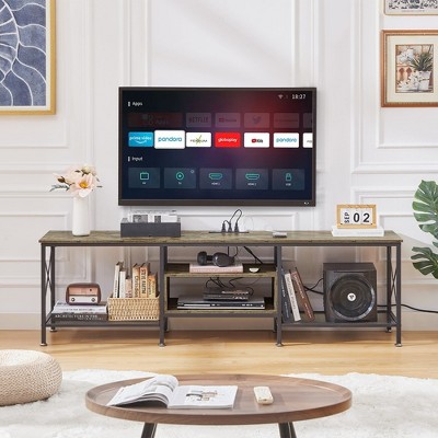 VECELO TV Stand for TVs Up to 80" with Power Outlets, Media Console TV Table for Living Room, Bedroom, Brown/Gray
