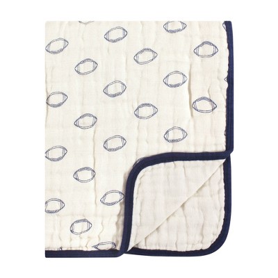 Hudson Baby Unisex Baby Muslin Tranquility Quilt Blanket - Football One Size