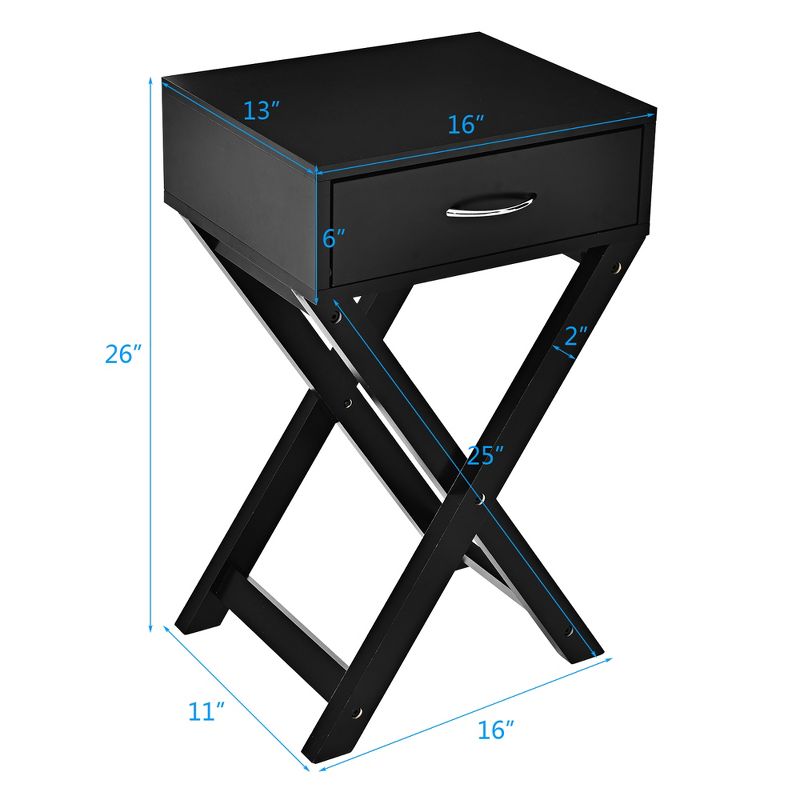 Costway 2PCS Nightstand x-Shape Drawer Accent Side End Table Modern Home Furniture Black, 2 of 11