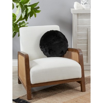 Small Black Faux Rabbit Fur Round Throw Pillow