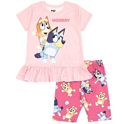 Bluey Bingo Little Girls Peplum T Shirt and Bike Shorts Outfit Set Pink 6