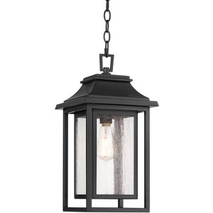 John Timberland Cecile 19 1/2" High Farmhouse Rustic Outdoor Pendant Light Fixture Ceiling Porch House Hanging Painted Black Clear Glass Shade - 1 of 4