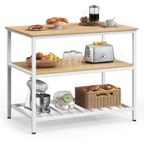 VASAGLE Kitchen Island with 3 Shelves, 39.4 Inches Kitchen Shelf with Large Worktop, Stable Steel Structure, Oak Color and White - image 1 of 4