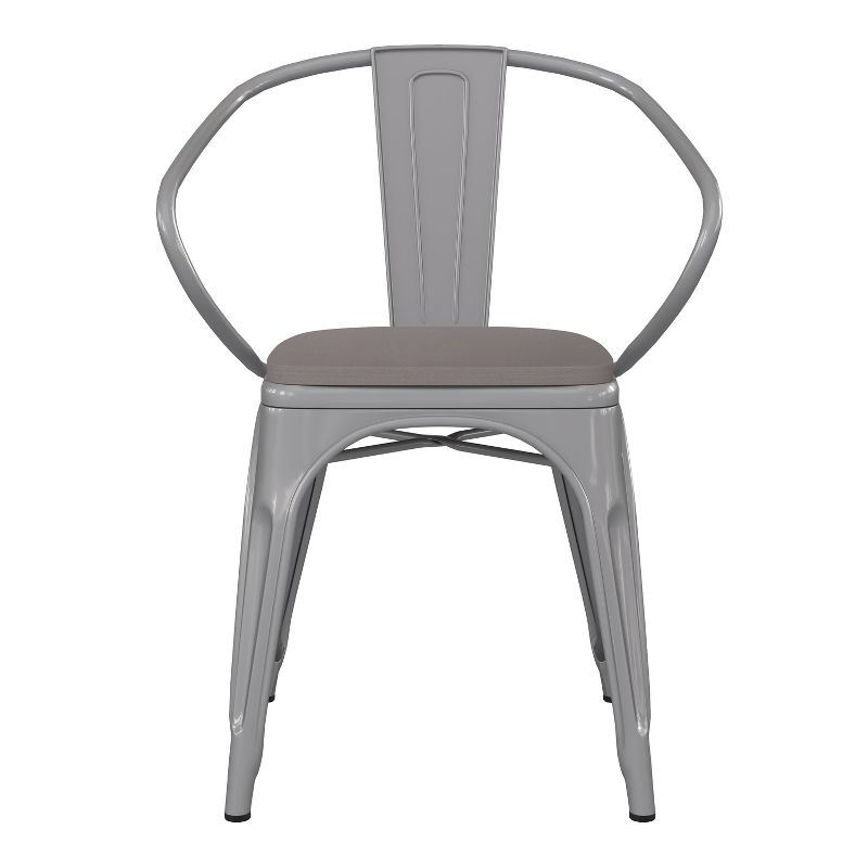 Emma and Oliver Metal Indoor-Outdoor Stacking Chair with Vertical Slat Back, Arms and All-Weather Polystyrene Seat, 3 of 13