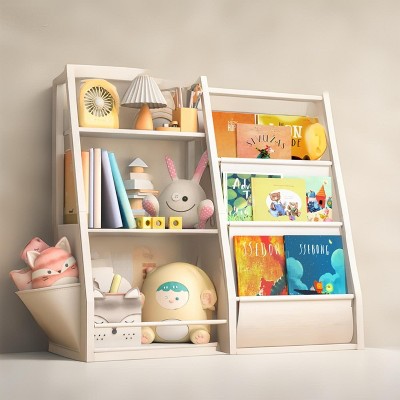 Vynxaria Bookshelf Series 24 in. Wide  3 / 4 Shelf Kids Bookcase with Side Pockets for Nurseries Playrooms and Classrooms