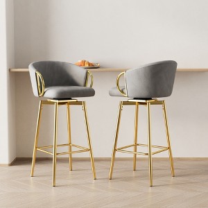 30" Velvet Modern 360¡ã Swivel Bar Chairs Set of 2 with Comfortable High Stools for Kitchen, Dining, or Bar - 1 of 4