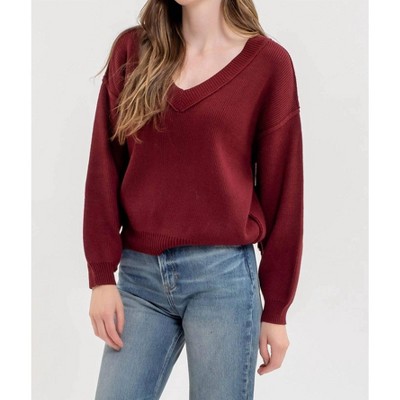 Women's Exposed Seam V-Neck Sweater - Blu Pepper