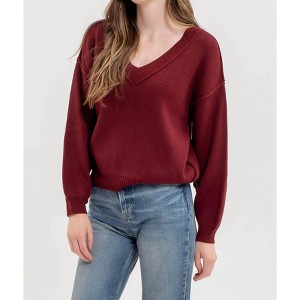 Women's Exposed Seam V-Neck Sweater - Blu Pepper - 1 of 4