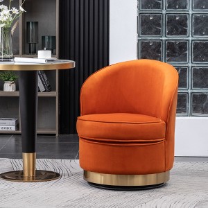 Velvet Upholstered Contemporary Swivel Accent Chair with Thick Foam Cushion, Rounded Design and Polished Gold Base - 1 of 4