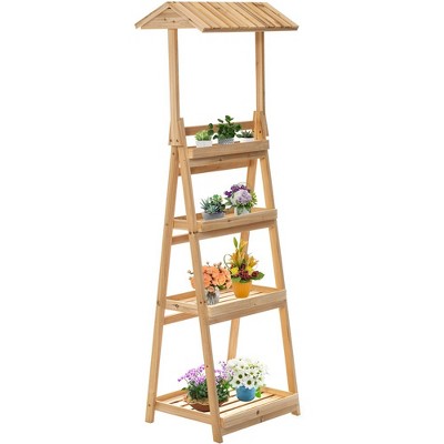 Multi-Functional Wooden Shelf Plant Stand, Storage Rack and Bookcase for Indoor and Covered Outdoor Spaces