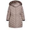 Avenue Women's Plus Size Chevron Faux Fur Hood Long Puffer Coat - 3 of 4