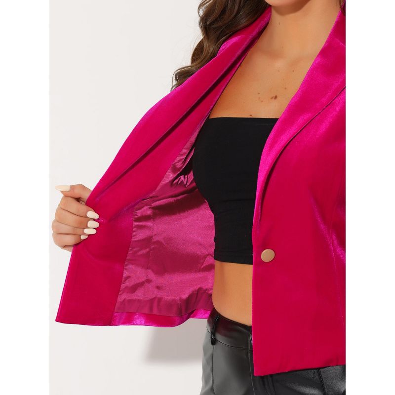 Allegra K Women's 1 Button Lapel Collar Business Office Crop Suit Velvet Blazer, 5 of 6