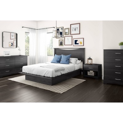Queen-Sized Oak Wood Frame Platform Bed with Upholstered Storage Drawers