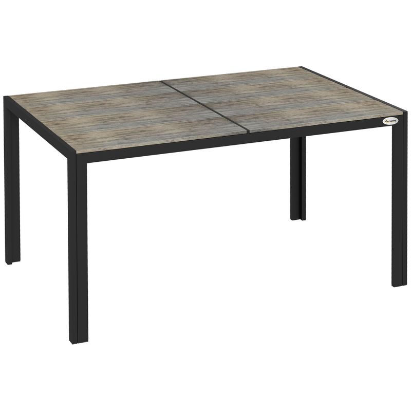Outsunny Outdoor Dining Table for 6 People, Aluminum Rectangular Patio Table with Faux Wood Tabletop for Backyard, Lawn, 55" x 35.5", Gray, 1 of 7