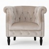 Upholstered Club Chair with Nailhead Trim, Rolled Recessed Armrests, and Turned Birch Wood Legs - 3 of 4