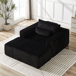 75'' Corduroy Sponge Lounge Sleeper Sofa with Removable Footrest, No Assembly Required and Backrest Pillow - 1 of 4