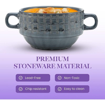 Assorted Geometric Ceramic Soup Bowls with Handles, Set of 4