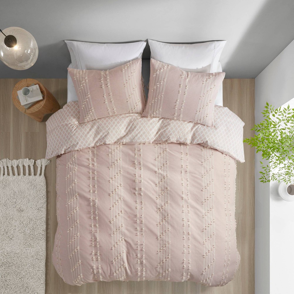 Photos - Bed Linen Ink+Ivy 3pc Full/Queen Kara Cotton Jacquard Duvet Cover Set Blush